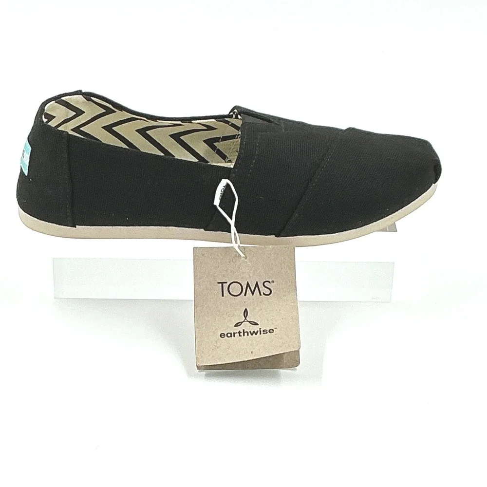 TOMS Size 7 Alpargata Slip On Black Canvas Earthwise Women Shoes NEW MSRP $60